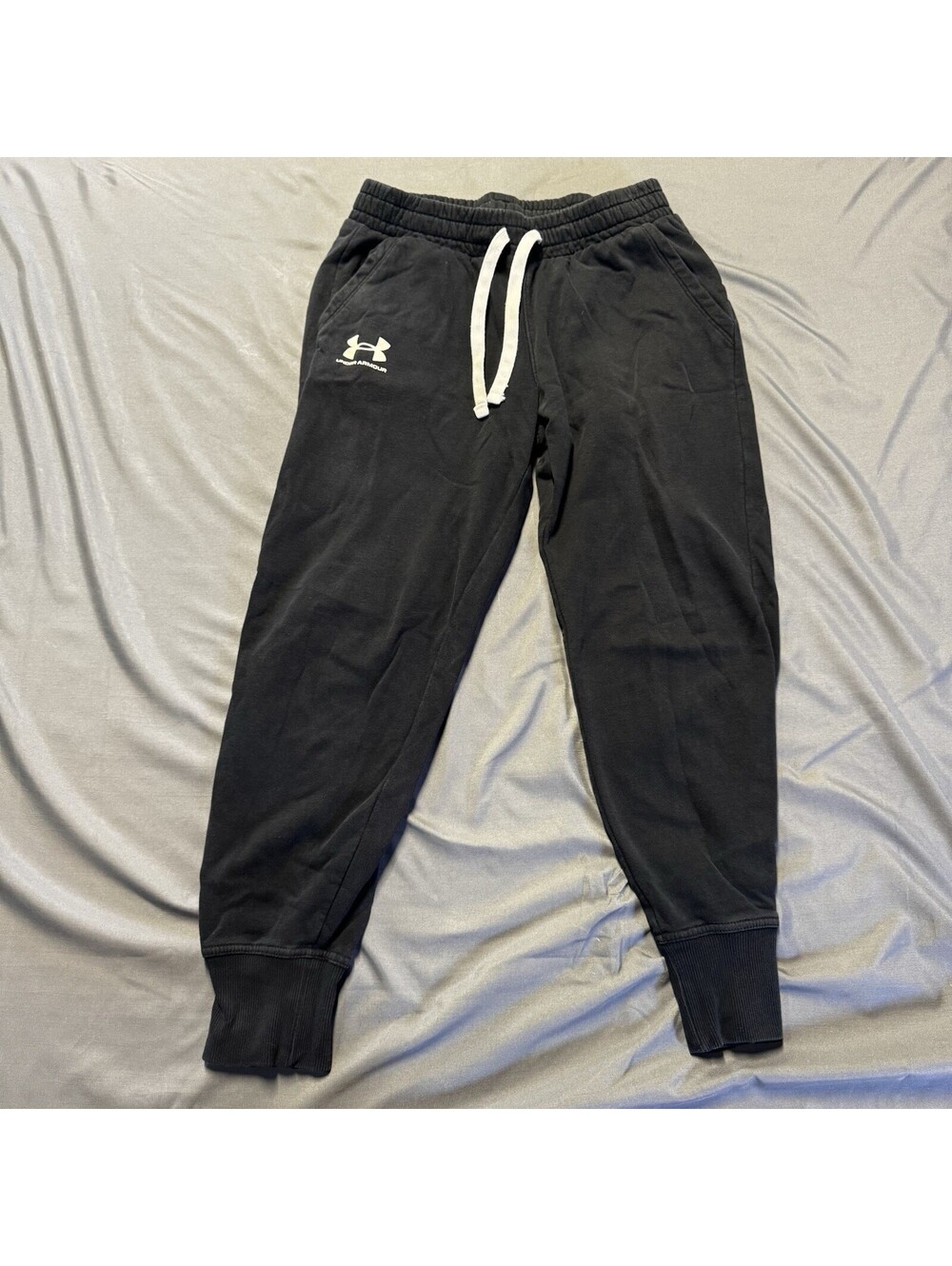 Under Armour Rival Fleece Logo Jogger Sweatpants Black White Drawstring Small